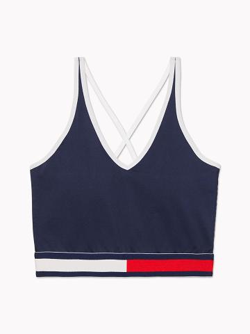Női Tommy Hilfiger Colorblock Longline Sports Melltartók Sötétkék | HU 513ZUT